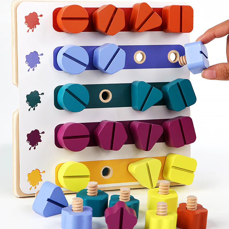 Feinmotorische Fähigkeiten spielerisch verbessern - Holz-Puzzlespiel mit Formen und Farben