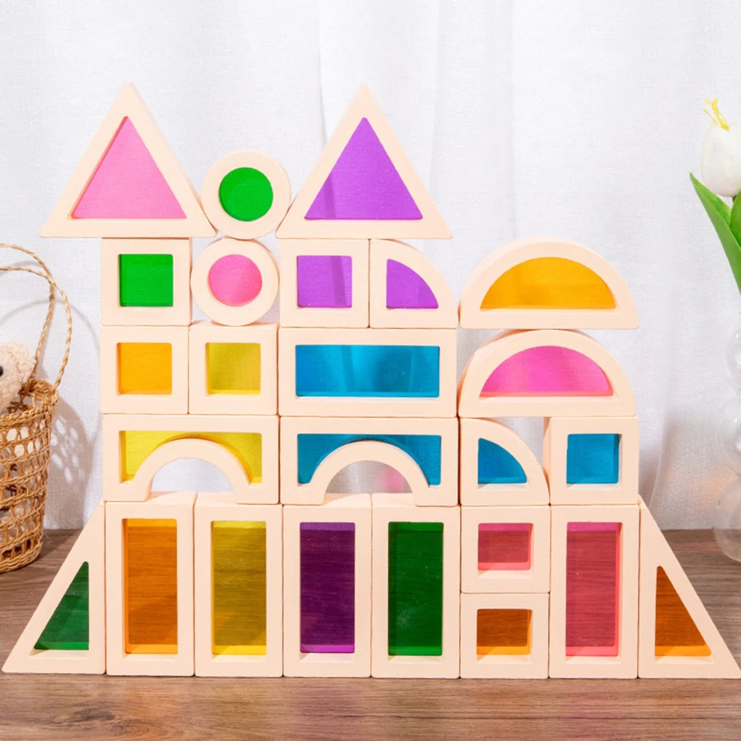 Kreative Montessori Holzbausteine mit verschiedenem Kern