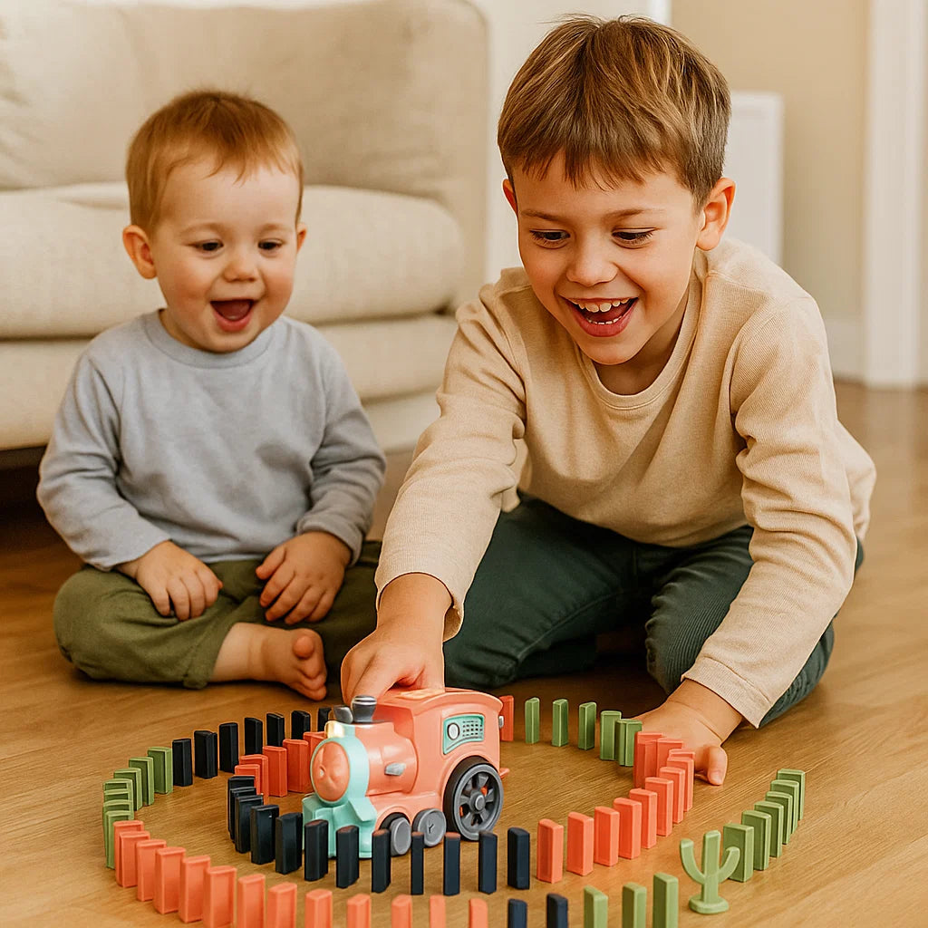 Domino-Zugspielzeug für Kinder ⎜ Automatische Gleisverlegung mit Licht und Sound für kreativen Lernspaß