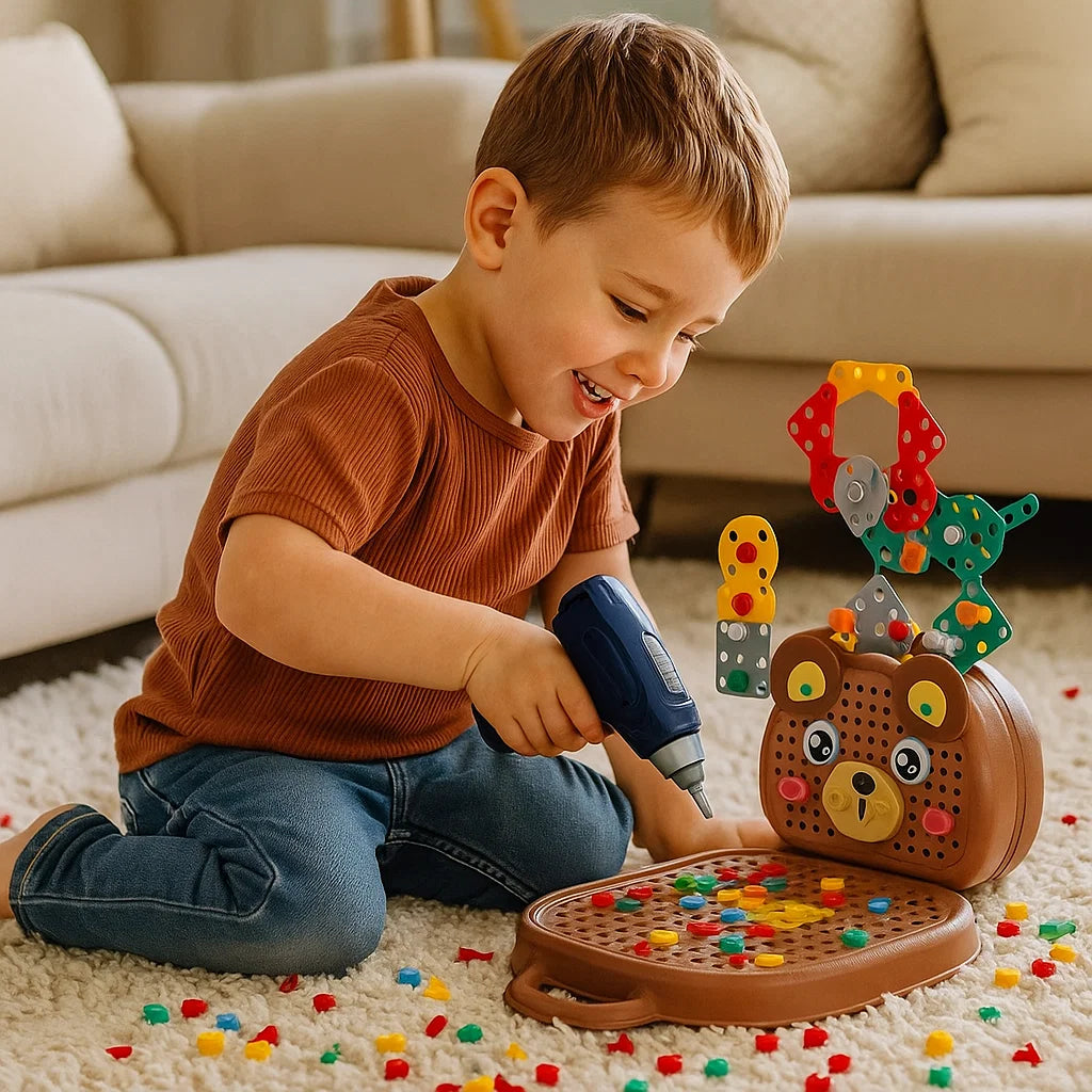 Bohrspielset für Kinder ⎜ Lernwerkzeugkasten mit Elektroschrauber zum Bauen und Rollenspielen