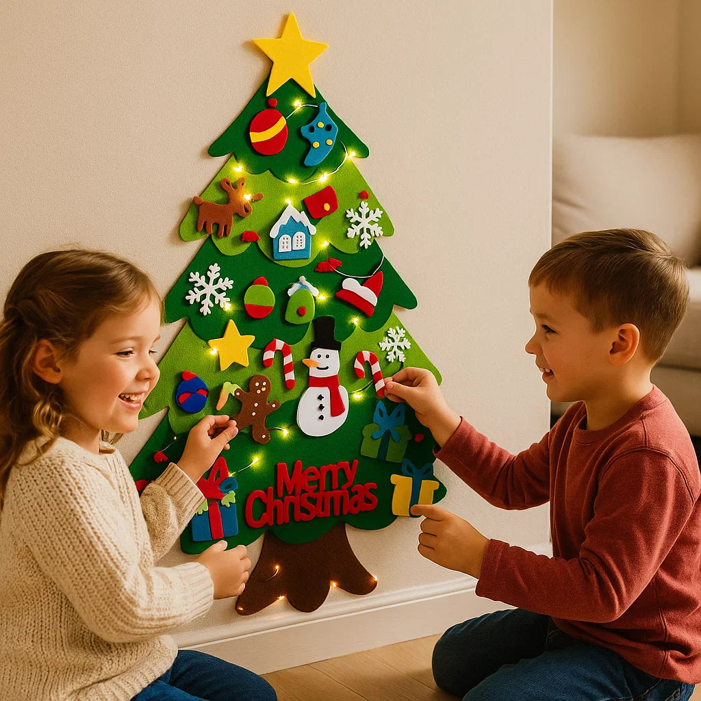 DIY-Filz-Weihnachtsbaum für Kinder ⎜ Sichere Wanddekoration mit abnehmbaren Ornamenten für Spiel und Spaß in der Weihnachtszeit