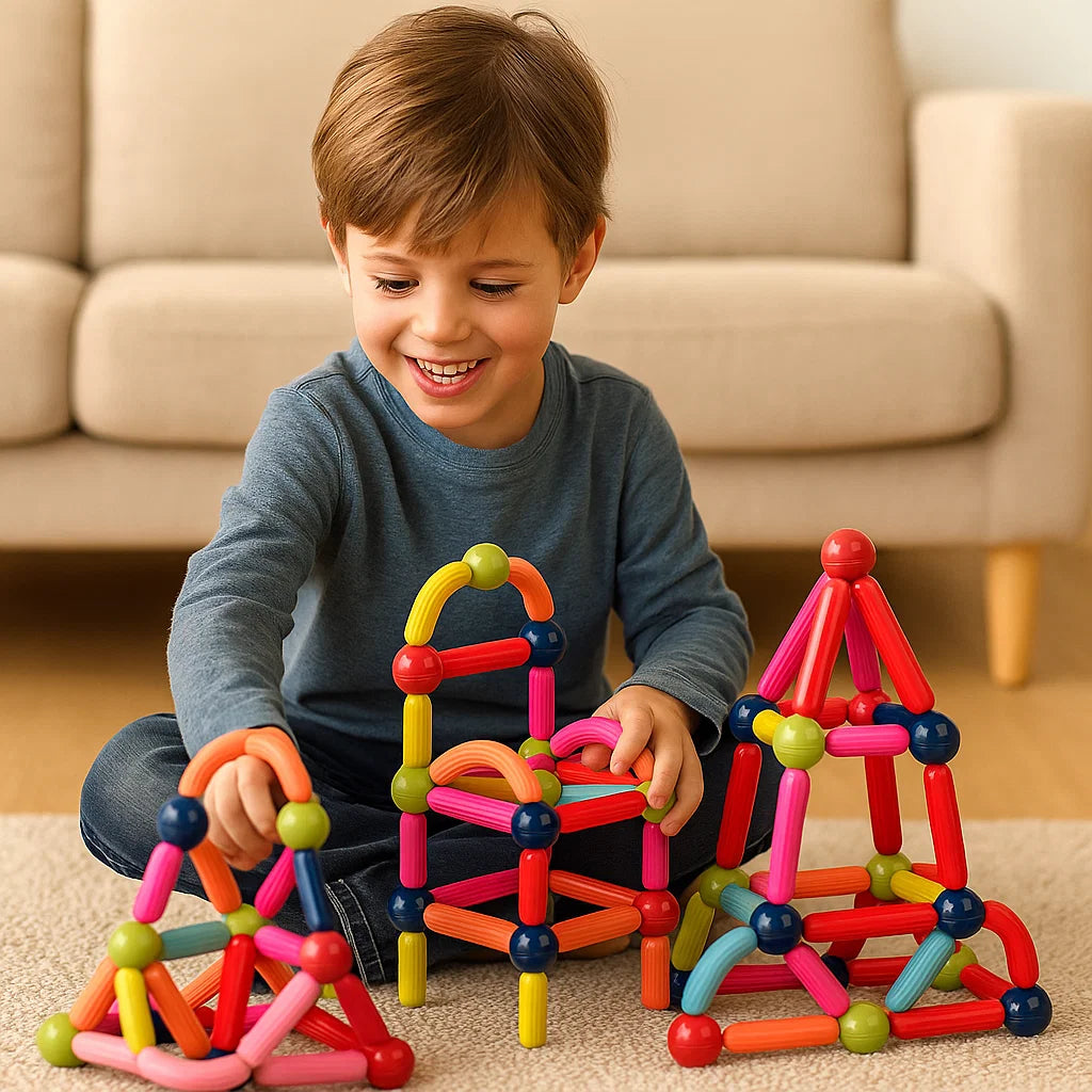 Magnetischer Baukasten für Kinder ⎜ Buntes Konstruktionsspielzeug für Kreativität, MINT-Lernen und motorische Fähigkeiten