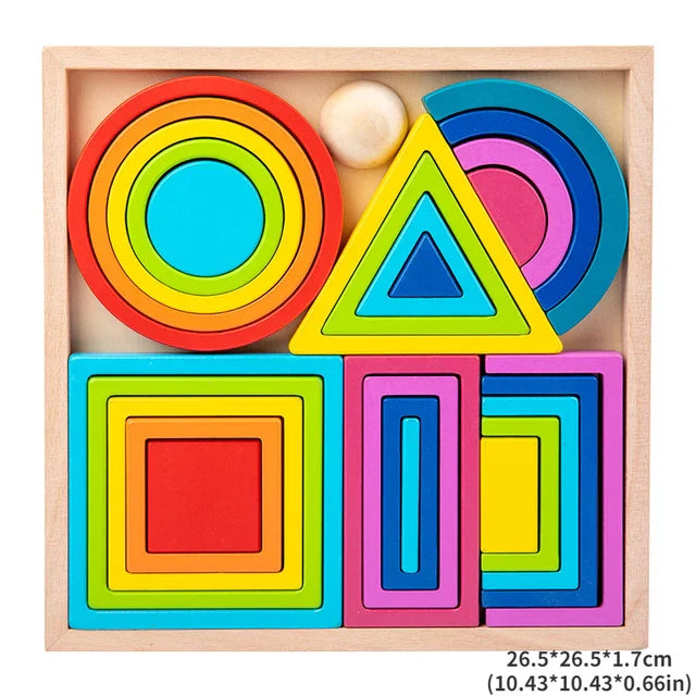 Buntes Entdecken – Regenbogen Stapelspielzeug aus Holz für Kinder