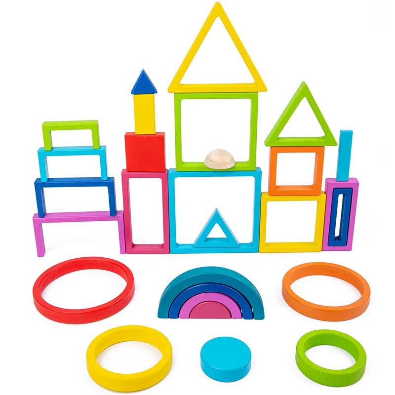 Buntes Entdecken – Regenbogen Stapelspielzeug aus Holz für Kinder