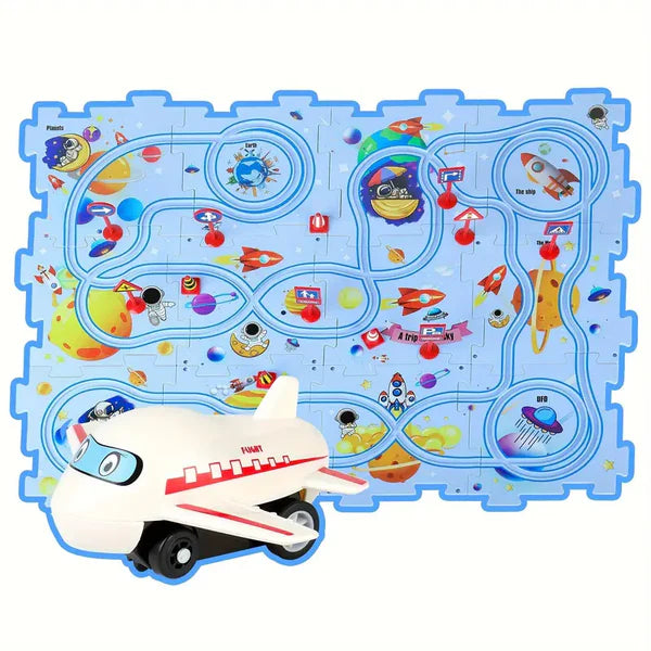 Puzzle Track Spielmatte für Kinder ⎜ Interaktives Bodenspiel mit verbindbaren Straßen für fantasievollen Rennspaß