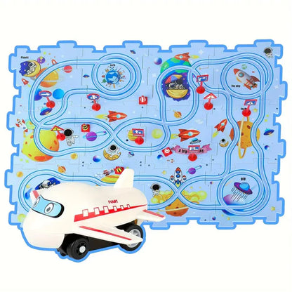 Puzzle Track Spielmatte für Kinder ⎜ Interaktives Bodenspiel mit verbindbaren Straßen für fantasievollen Rennspaß