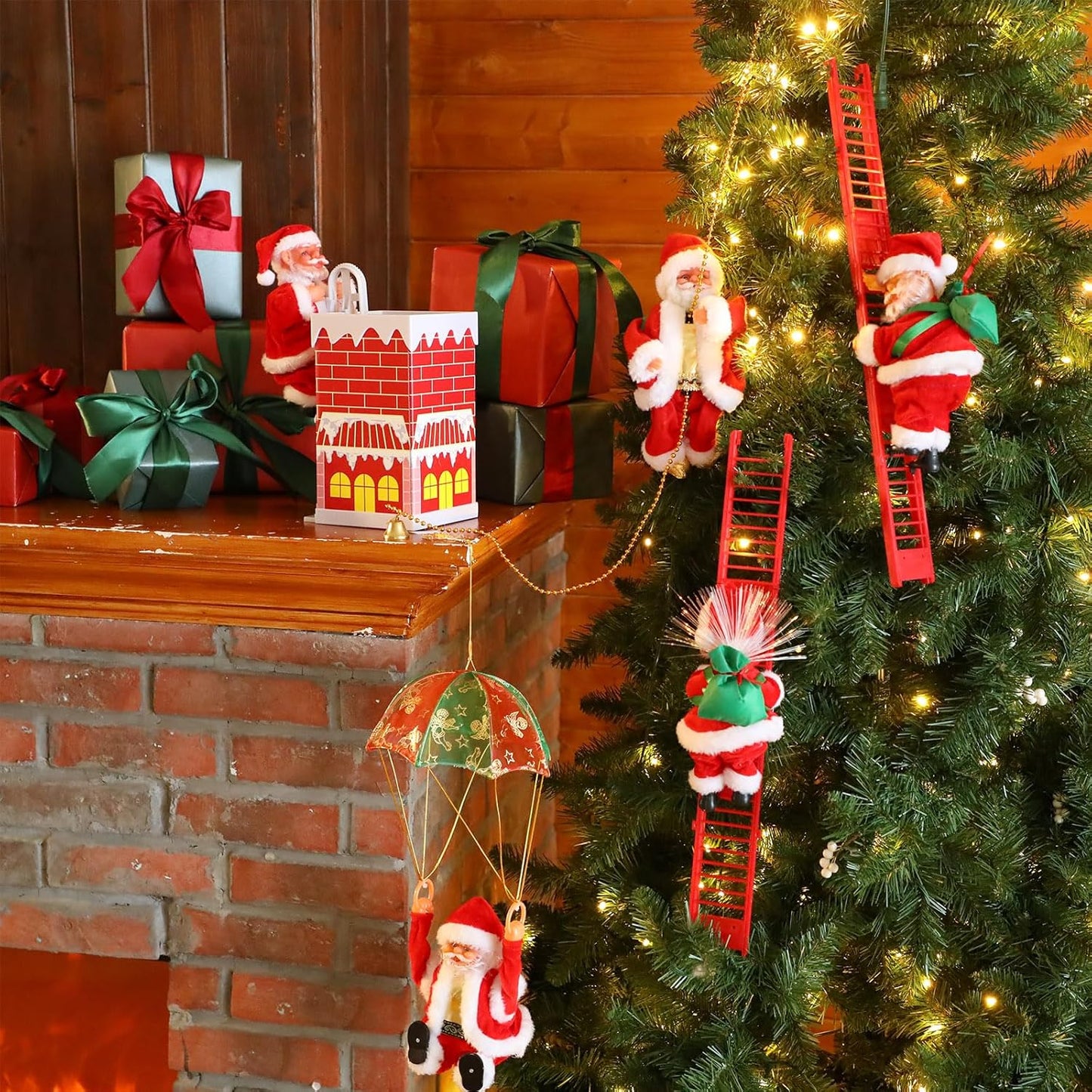 Kletternder Weihnachtsmann mit Leiter