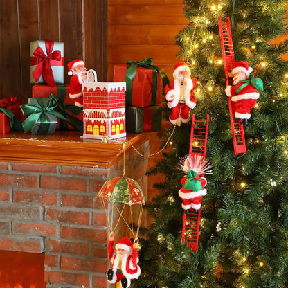 Kletternder Weihnachtsmann mit Leiter