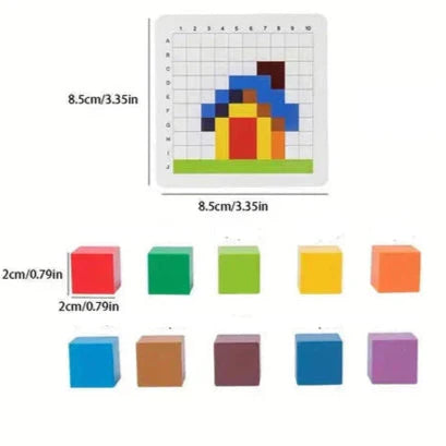 Holzpixel-Puzzlespiel für Kinder ⎜ Farbsortierblöcke mit Gitterbrett für Logik und Mustererkennung