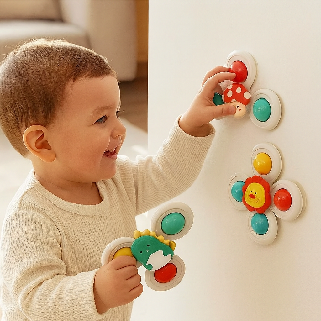 Niedliches Saugnapf Drehspielzeug für Babys 3er Set
