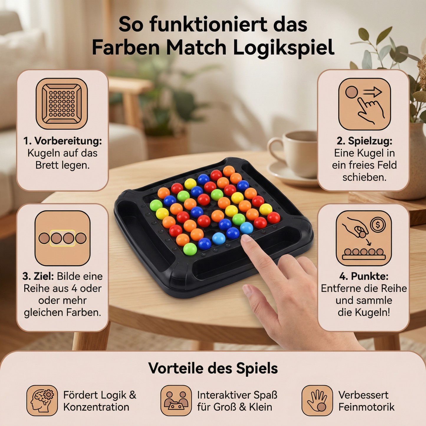 Farben Match Logikspiel – Interaktives Kugel-Denkspiel für Kinder & Erwachsene