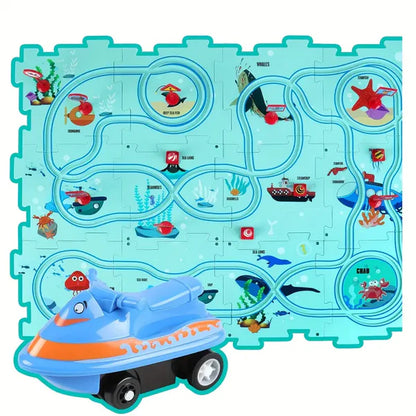 Puzzle Track Spielmatte für Kinder ⎜ Interaktives Bodenspiel mit verbindbaren Straßen für fantasievollen Rennspaß