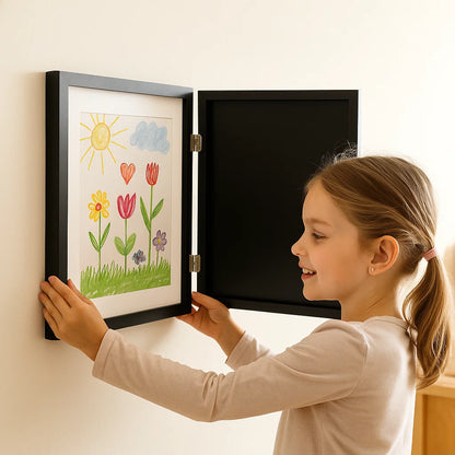 Kinderkunst-Bilderrahmen ⎜ Aufklappbarer Bilderrahmen mit Stauraum für Zeichnungen und kreative Projekte