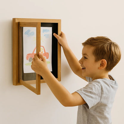 Kinderkunst-Bilderrahmen ⎜ Aufklappbarer Bilderrahmen mit Stauraum für Zeichnungen und kreative Projekte