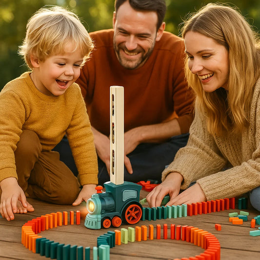 Domino-Zugspielzeug für Kinder ⎜ Automatische Gleisverlegung mit Licht und Sound für kreativen Lernspaß