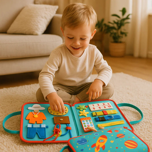 Montessori-Beschäftigungsbrett für Kleinkinder ⎜ Filz-Aktivitätsbuch zum Erlernen von Zahlen, Buchstaben und motorischen Fähigkeiten