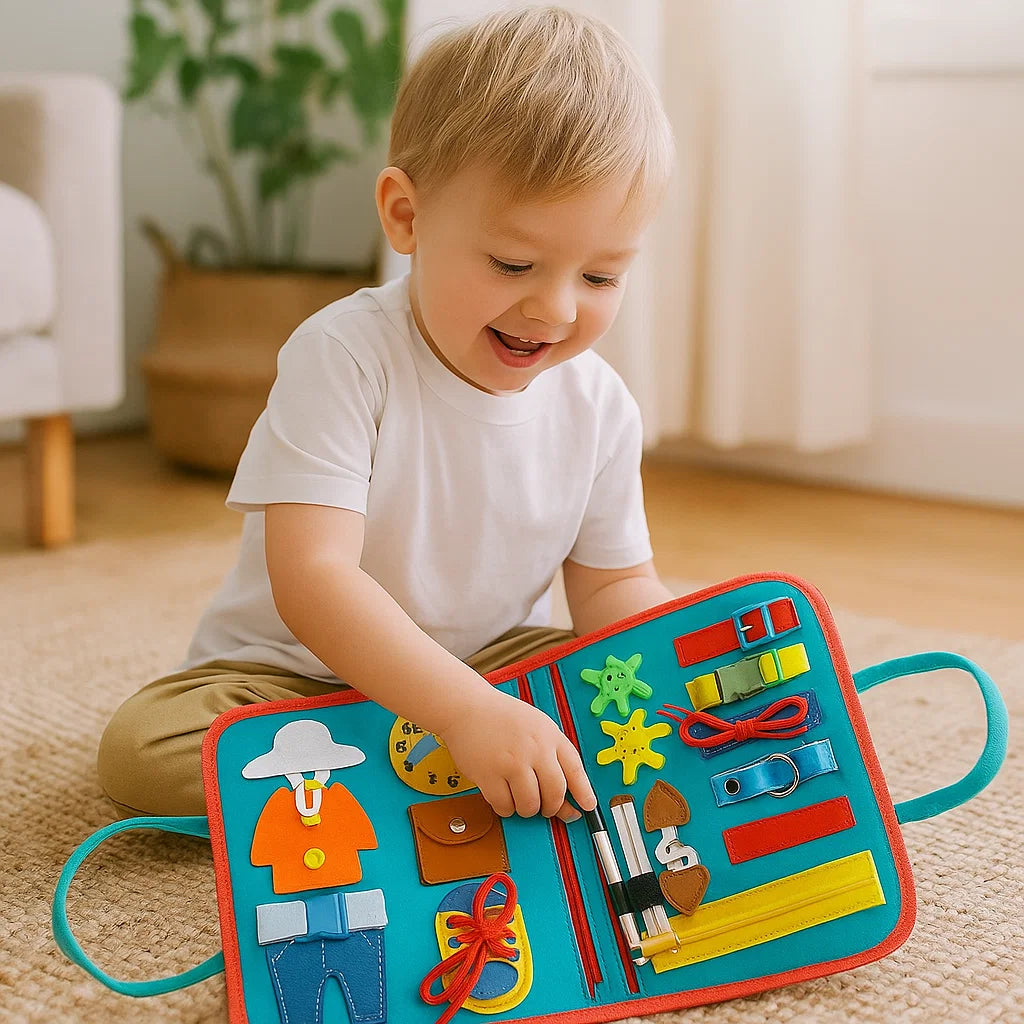 Montessori-Beschäftigungsbrett für Kleinkinder ⎜ Filz-Aktivitätsbuch zum Erlernen von Zahlen, Buchstaben und motorischen Fähigkeiten