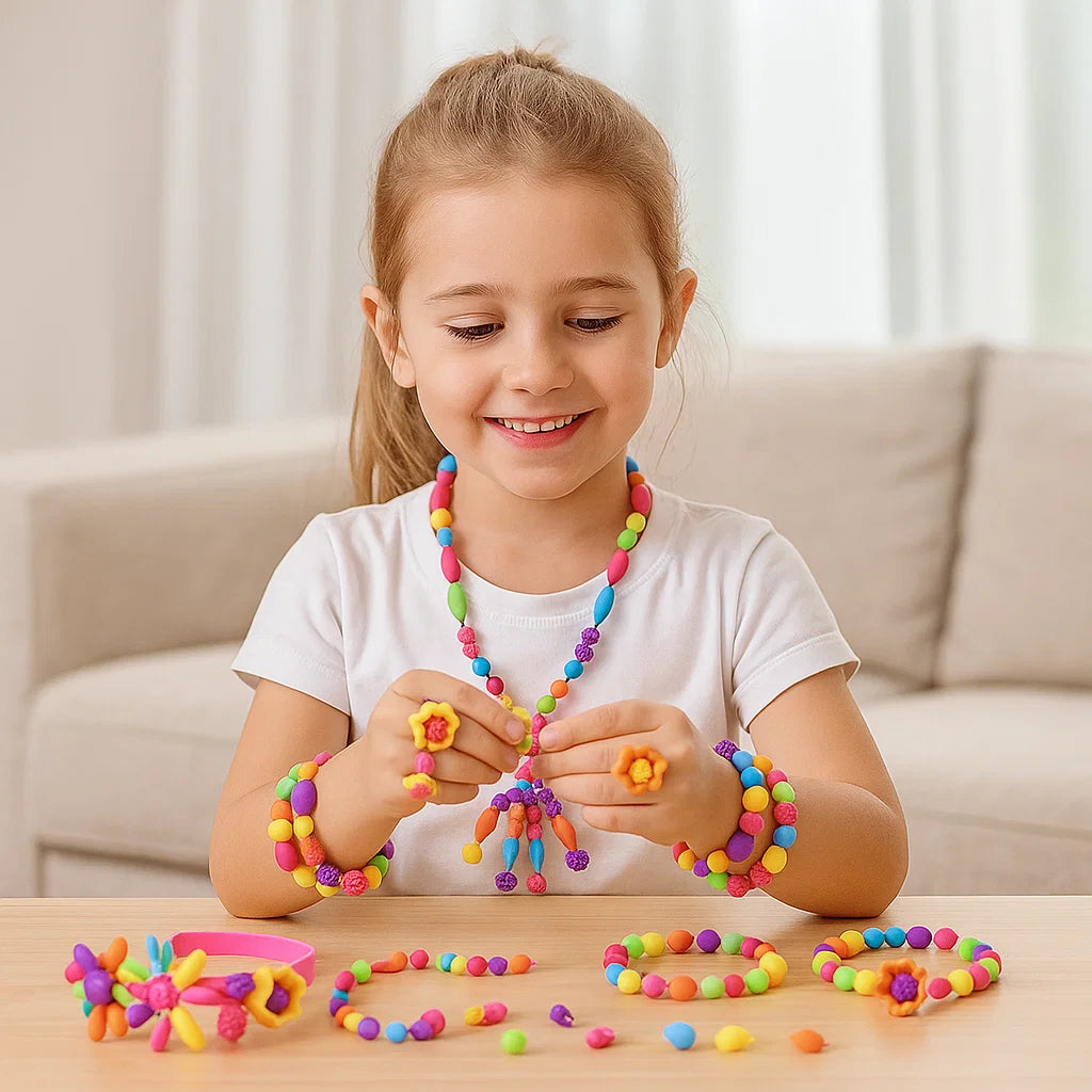 Pop Beads Set für Kinder ⎜ Buntes DIY-Schmuckset für kreatives Spielen und die Entwicklung der Feinmotorik