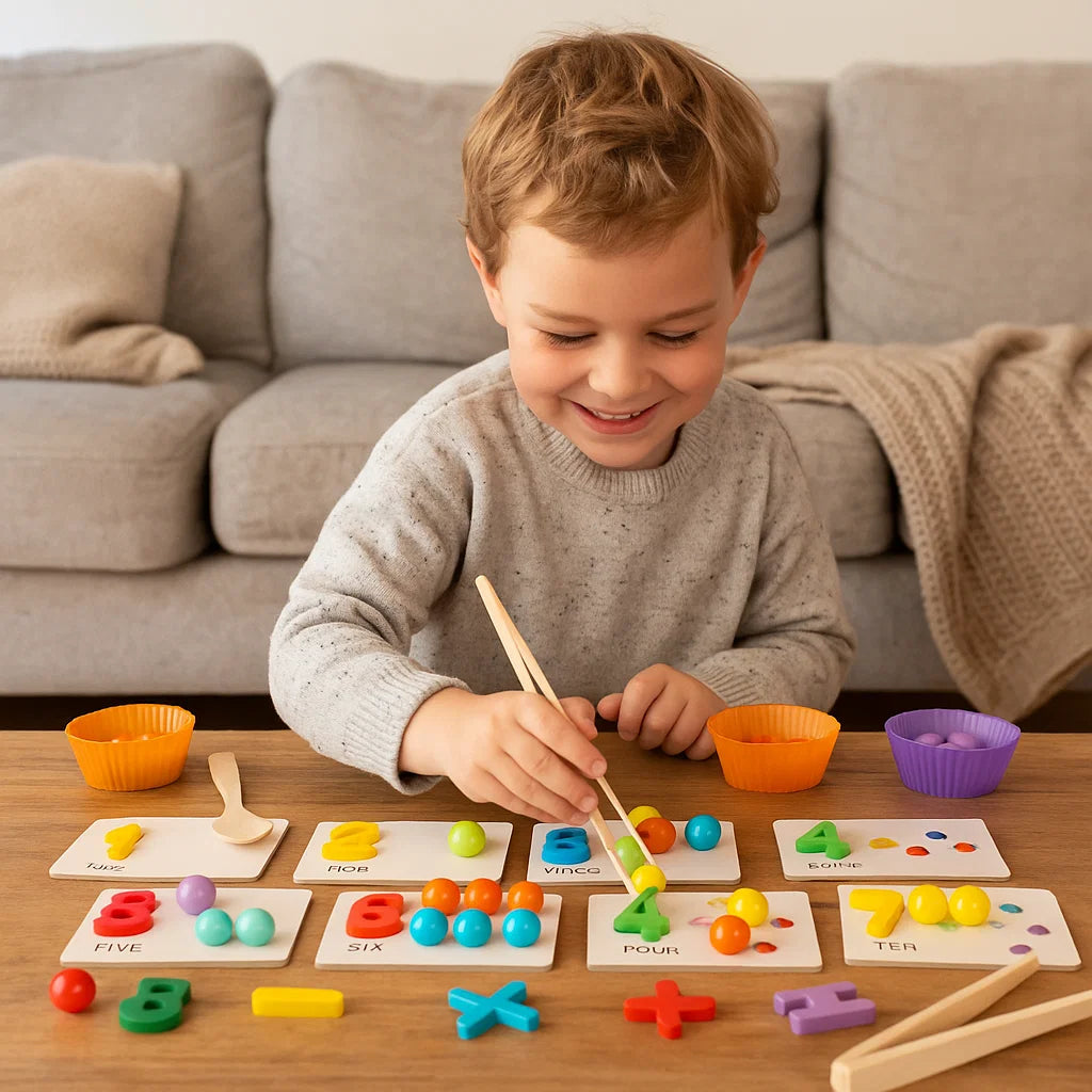 Montessori-Mathe-Puzzle für Kinder ⎜ Pädagogisches Perlen-Zuordnungsspiel zum Erlernen der Zahlenerkennung und des Zählens