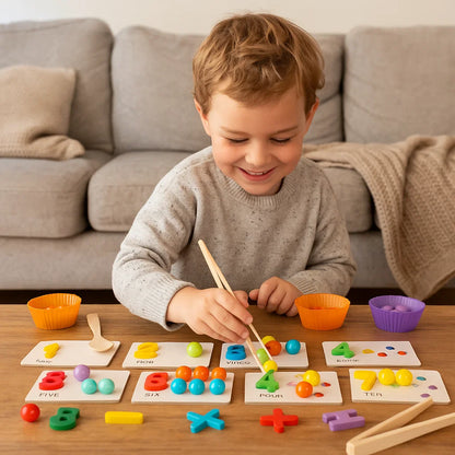 Montessori-Mathe-Puzzle für Kinder ⎜ Pädagogisches Perlen-Zuordnungsspiel zum Erlernen der Zahlenerkennung und des Zählens
