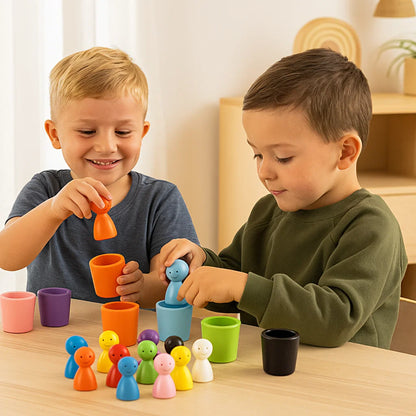 Farbsortierende Steckpuppen für Kinder ⎜ Lernspielzeug zum Zuordnen, Stapeln und Trainieren der Feinmotorik