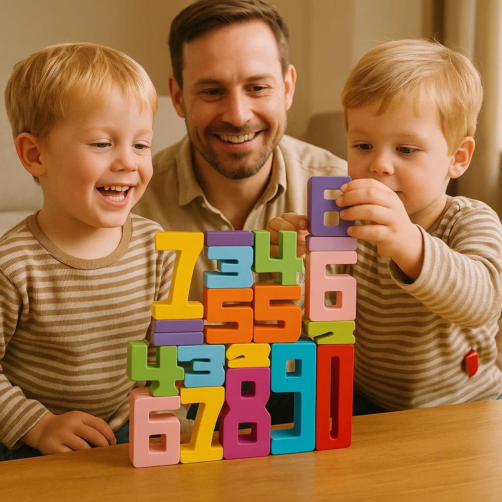 Holz-Zahlenklötze für Kinder ⎜ Buntes Stapelspielzeug zum Zählen, für logisches Denken und frühes Mathematiklernen