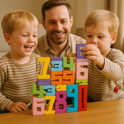 Holz-Zahlenklötze für Kinder ⎜ Buntes Stapelspielzeug zum Zählen, für logisches Denken und frühes Mathematiklernen