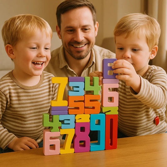 Holz-Zahlenklötze für Kinder ⎜ Buntes Stapelspielzeug zum Zählen, für logisches Denken und frühes Mathematiklernen