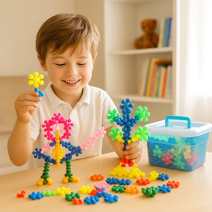 Schneeflocken-Bausteine für Kinder ⎜ Kreatives 3D-Puzzlespielzeug für pädagogischen Spaß und Feinmotorik