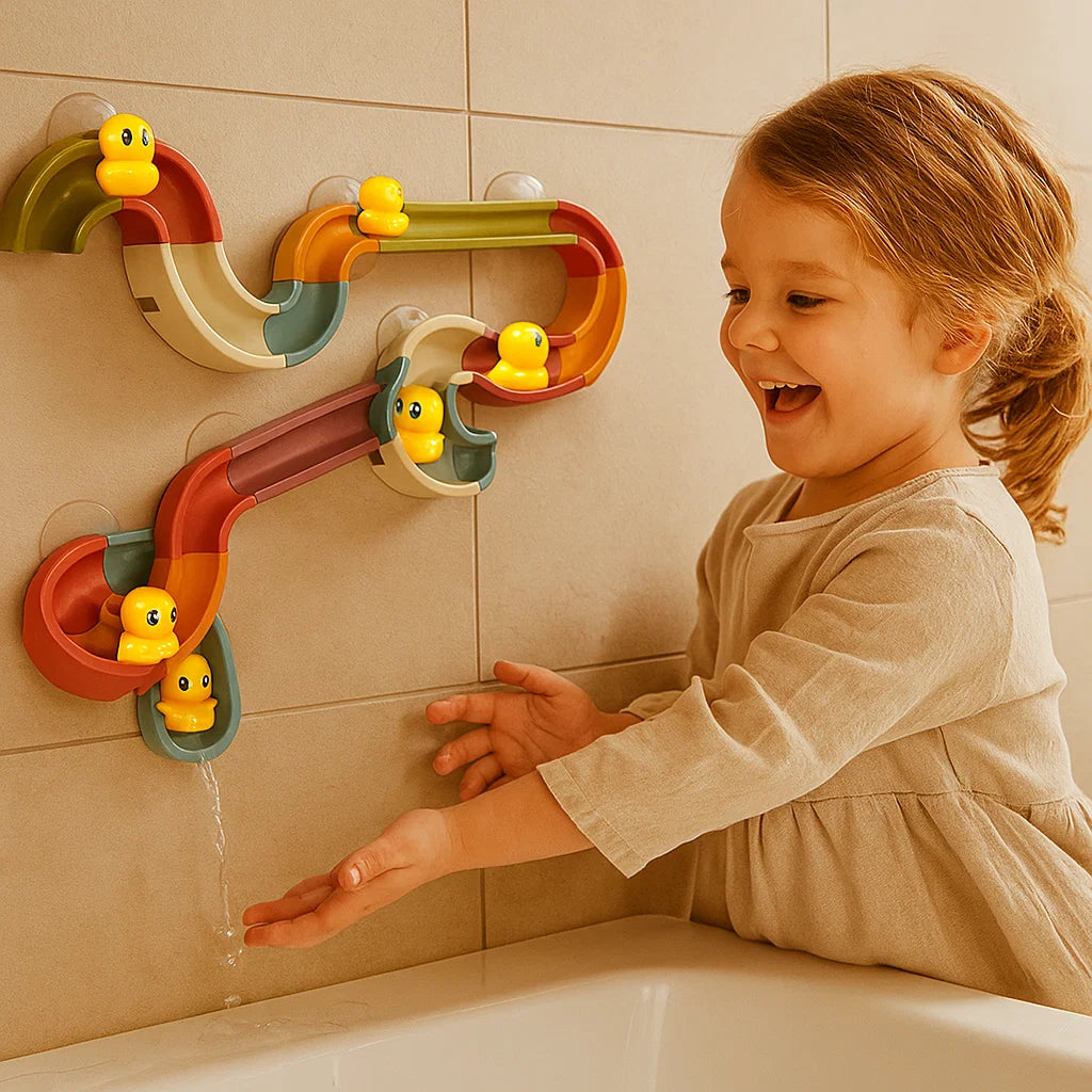 Wasserrutschen-Badespielzeug für Kleinkinder ⎜ DIY-Bahn mit Saugnäpfen und rollenden Enten für Spaß beim Baden
