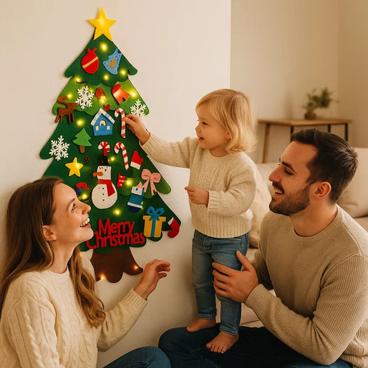 DIY-Filz-Weihnachtsbaum für Kinder ⎜ Sichere Wanddekoration mit abnehmbaren Ornamenten für Spiel und Spaß in der Weihnachtszeit