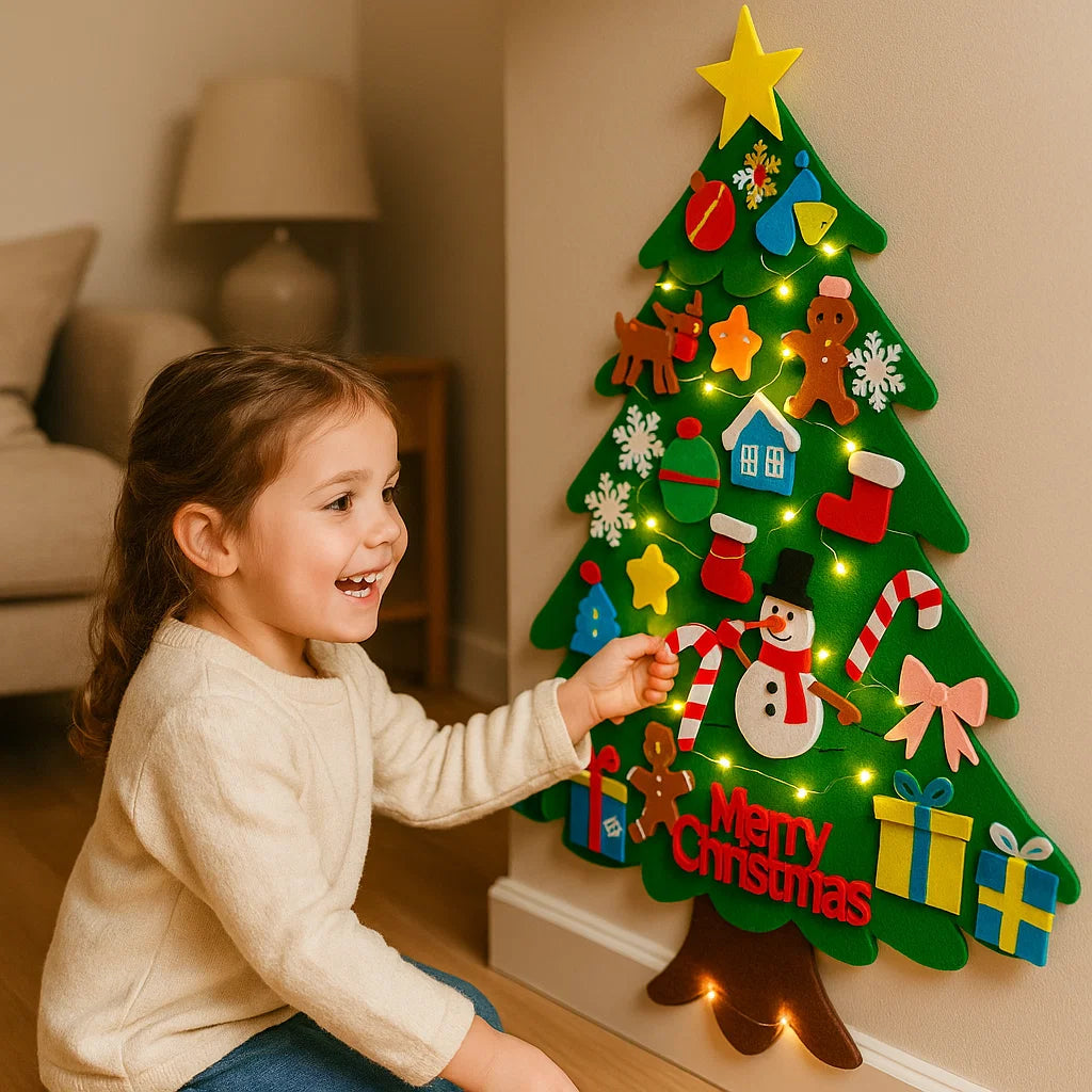 DIY-Filz-Weihnachtsbaum für Kinder ⎜ Sichere Wanddekoration mit abnehmbaren Ornamenten für Spiel und Spaß in der Weihnachtszeit