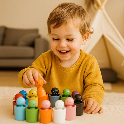 Holzspielzeug zum Farbsortieren für Kinder ⎜ Sortierspiel mit Steckpuppen und Bechern für die Feinmotorik und das visuelle Lernen