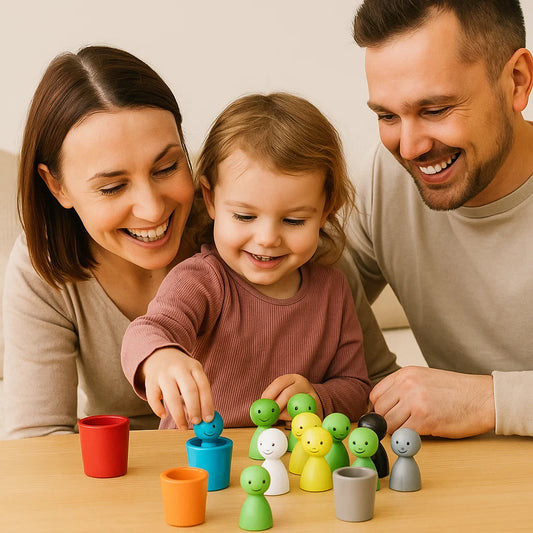Holzspielzeug zum Farbsortieren für Kinder ⎜ Sortierspiel mit Steckpuppen und Bechern für die Feinmotorik und das visuelle Lernen