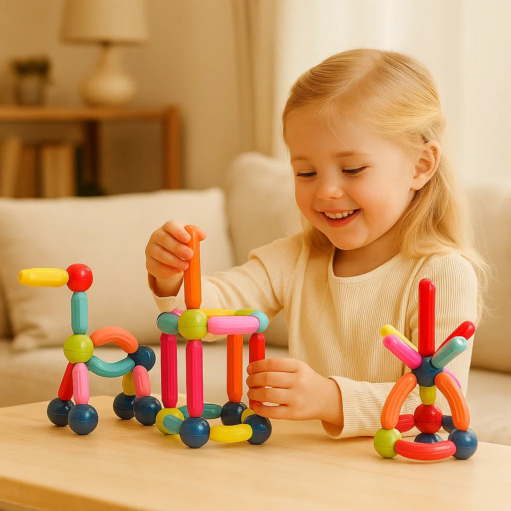 Magnetischer Baukasten für Kinder ⎜ Buntes Konstruktionsspielzeug für Kreativität, MINT-Lernen und motorische Fähigkeiten