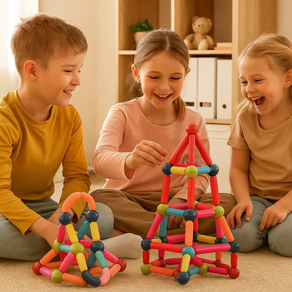 Magnetischer Baukasten für Kinder ⎜ Buntes Konstruktionsspielzeug für Kreativität, MINT-Lernen und motorische Fähigkeiten