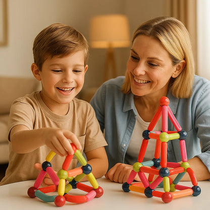 Magnetischer Baukasten für Kinder ⎜ Buntes Konstruktionsspielzeug für Kreativität, MINT-Lernen und motorische Fähigkeiten