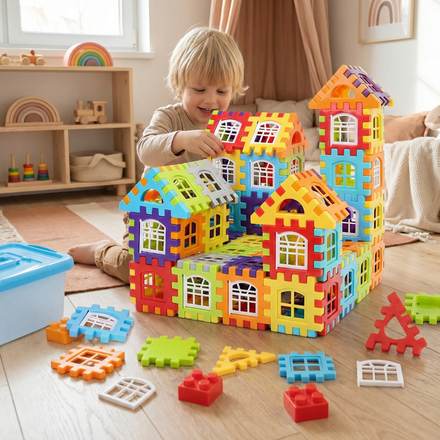 Bausteinset für Kinder ⎜ Kreatives Konstruktionsspielzeug mit Fenstern