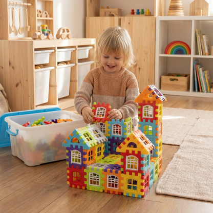 Bausteinset für Kinder ⎜ Kreatives Konstruktionsspielzeug mit Fenstern