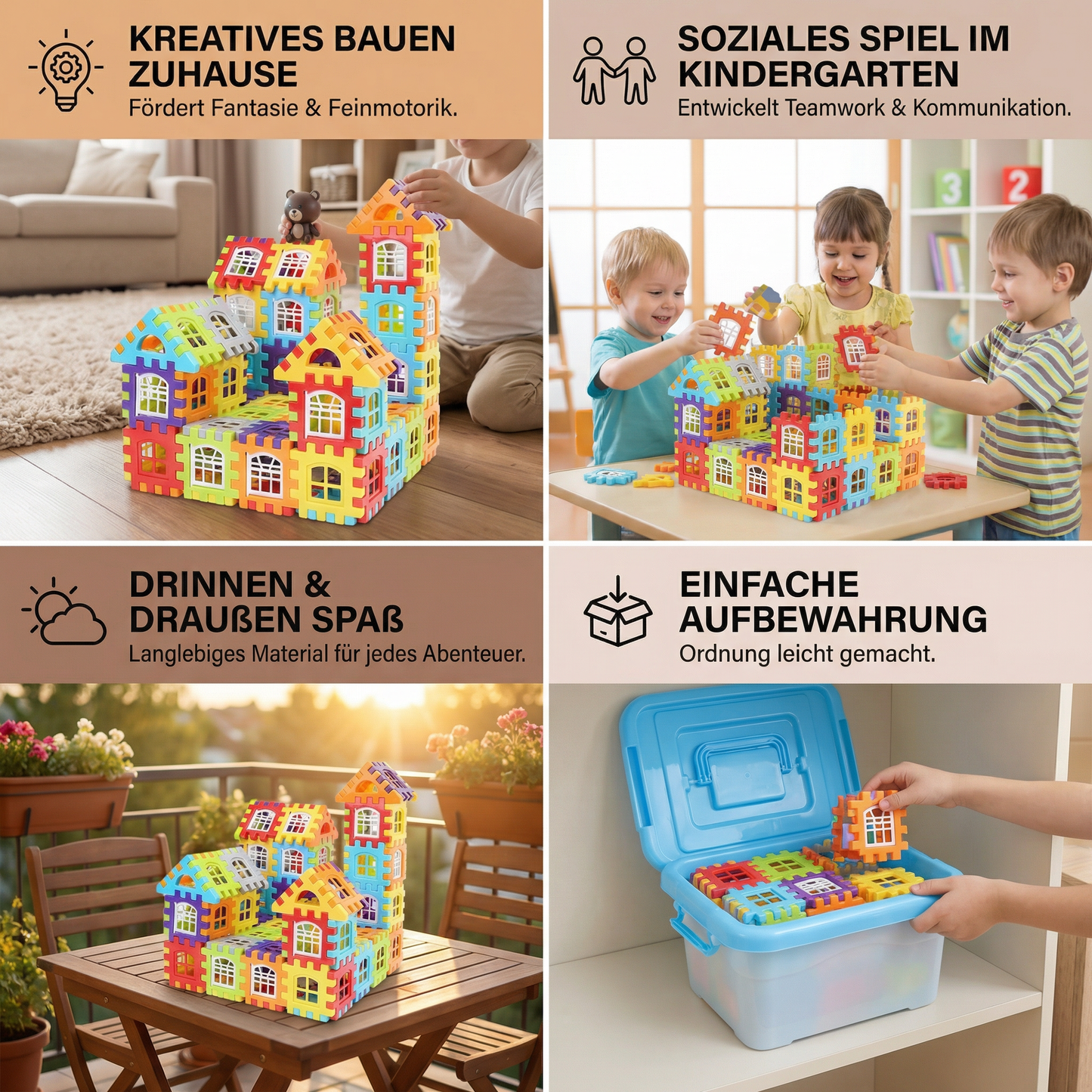 Bausteinset für Kinder ⎜ Kreatives Konstruktionsspielzeug mit Fenstern