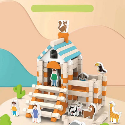 Montessori Holz-Baustein Set – Natürliches Stapel- und Konstruktionsspielzeug