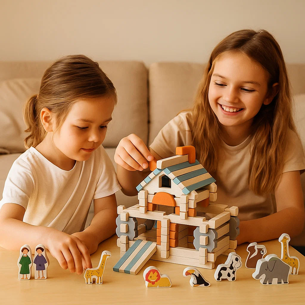 Montessori Holz-Baustein Set – Natürliches Stapel- und Konstruktionsspielzeug