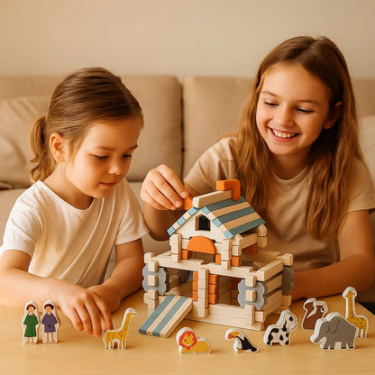Montessori Holz-Baustein Set – Natürliches Stapel- und Konstruktionsspielzeug