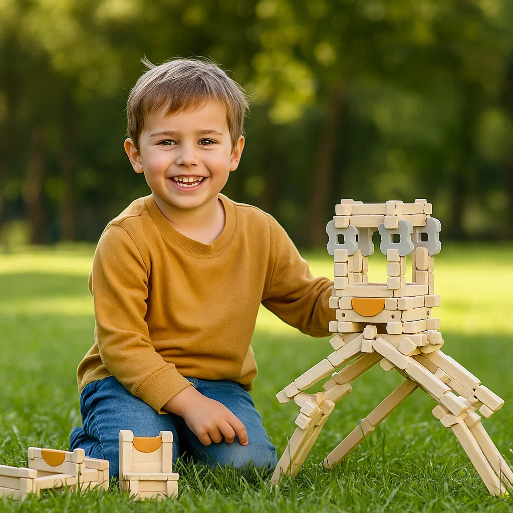 Montessori Holz-Baustein Set – Natürliches Stapel- und Konstruktionsspielzeug