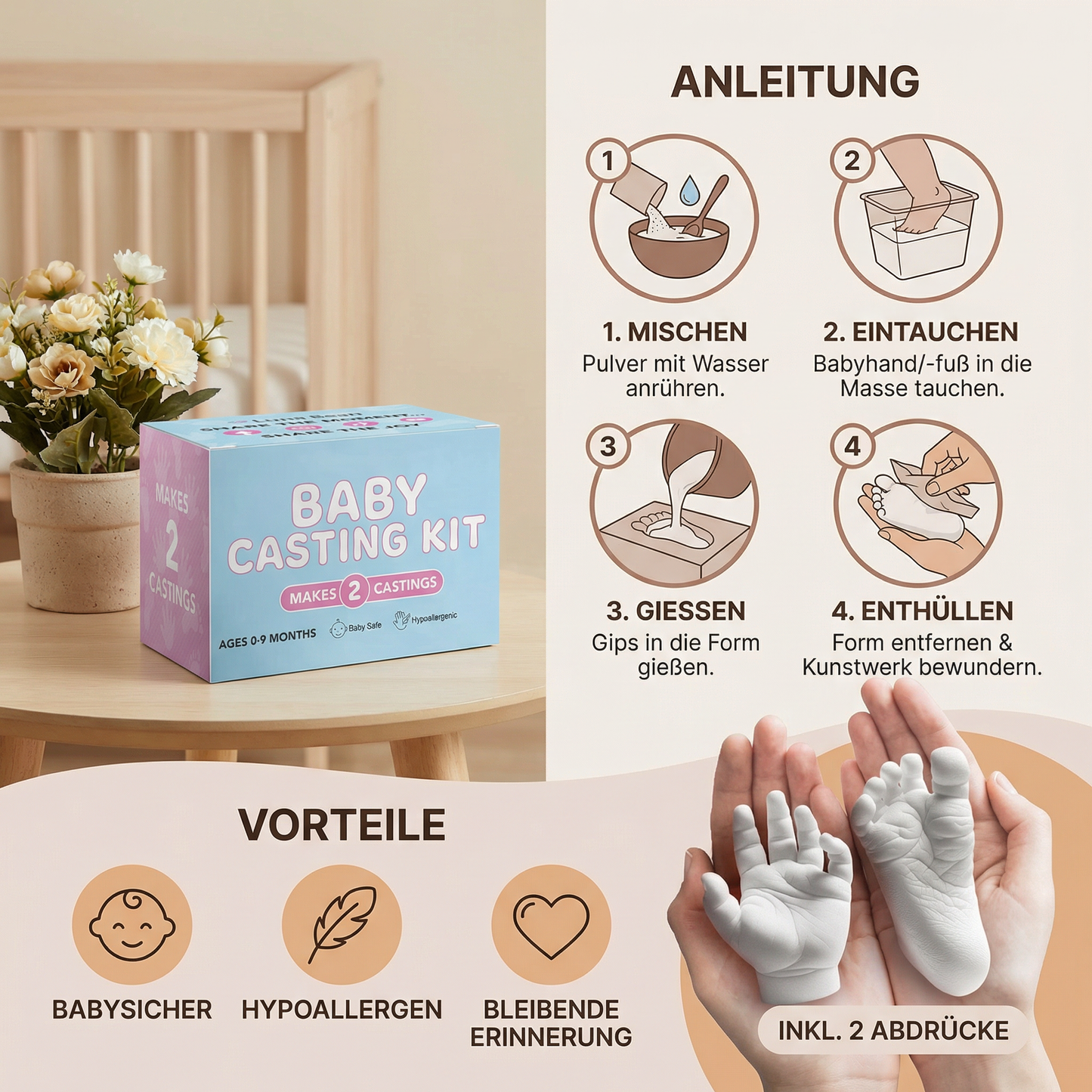Baby Hand- & Fußabdruck-Set – Erinnerungsset für Neugeborene & Eltern