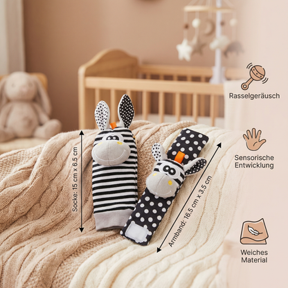 Sensorische Baby Plüschsocken und Armband