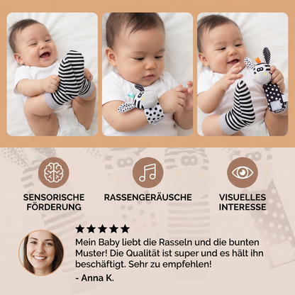Sensorische Baby Plüschsocken und Armband