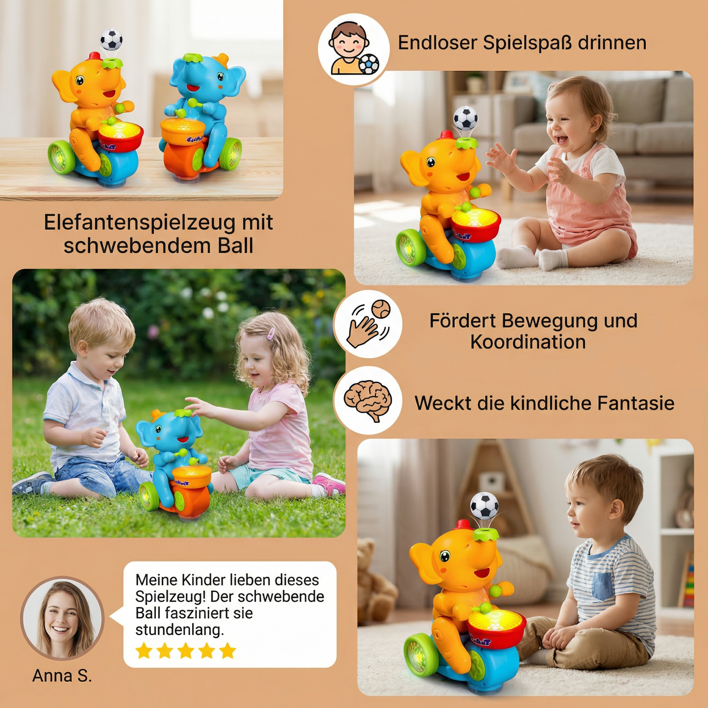 Elefantenspielzeug mit schwebendem Ball