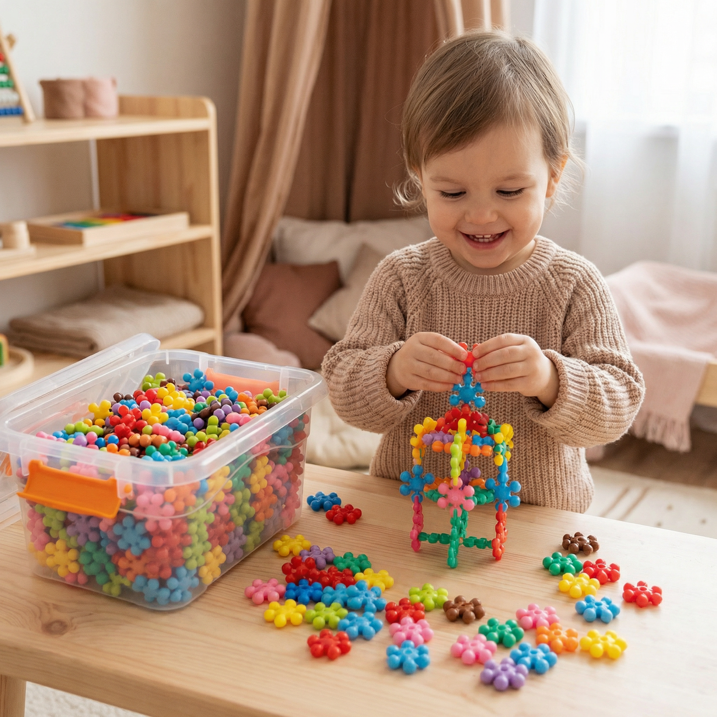 Kreative Montessori Schneeflocken Bausteine