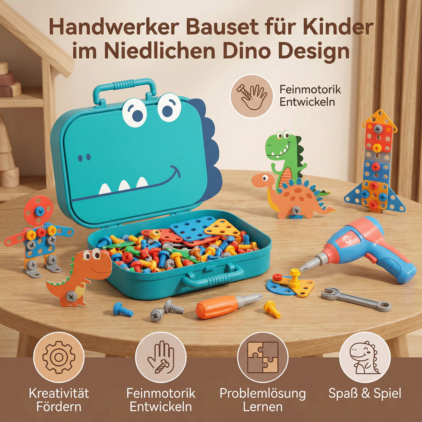 Handwerker Bauset für Kinder im Niedlichen Dino Design